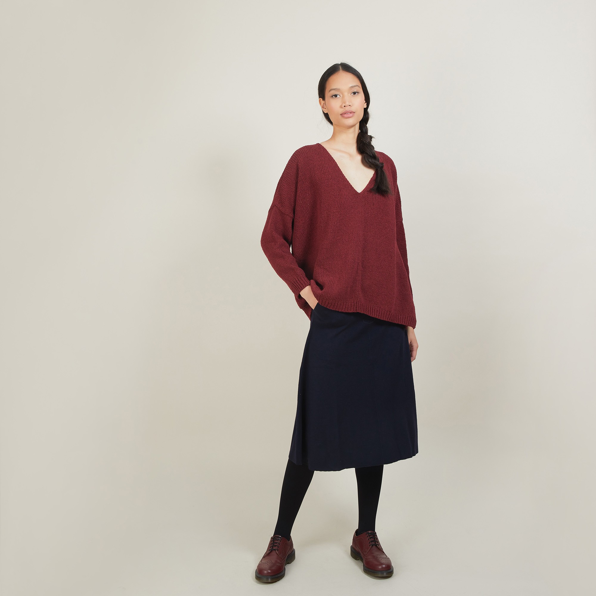 Pull ample col v en laine et soie - Baba 7002 arome - 82 Ecru