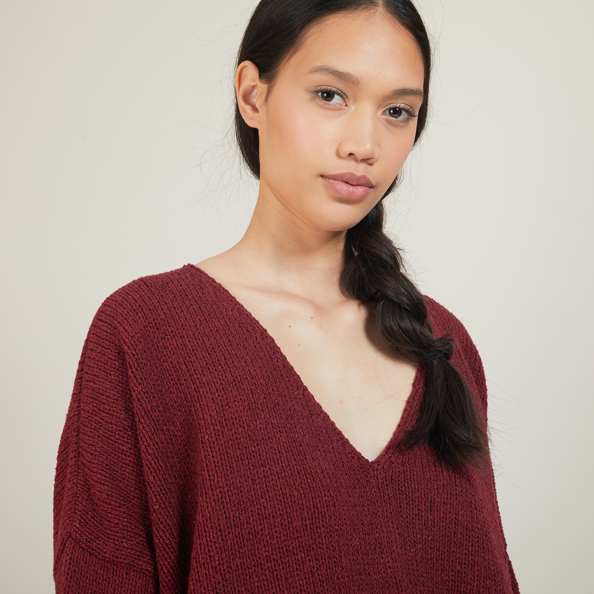 Pull ample col v en laine et soie - Baba 7002 arome - 82 Ecru