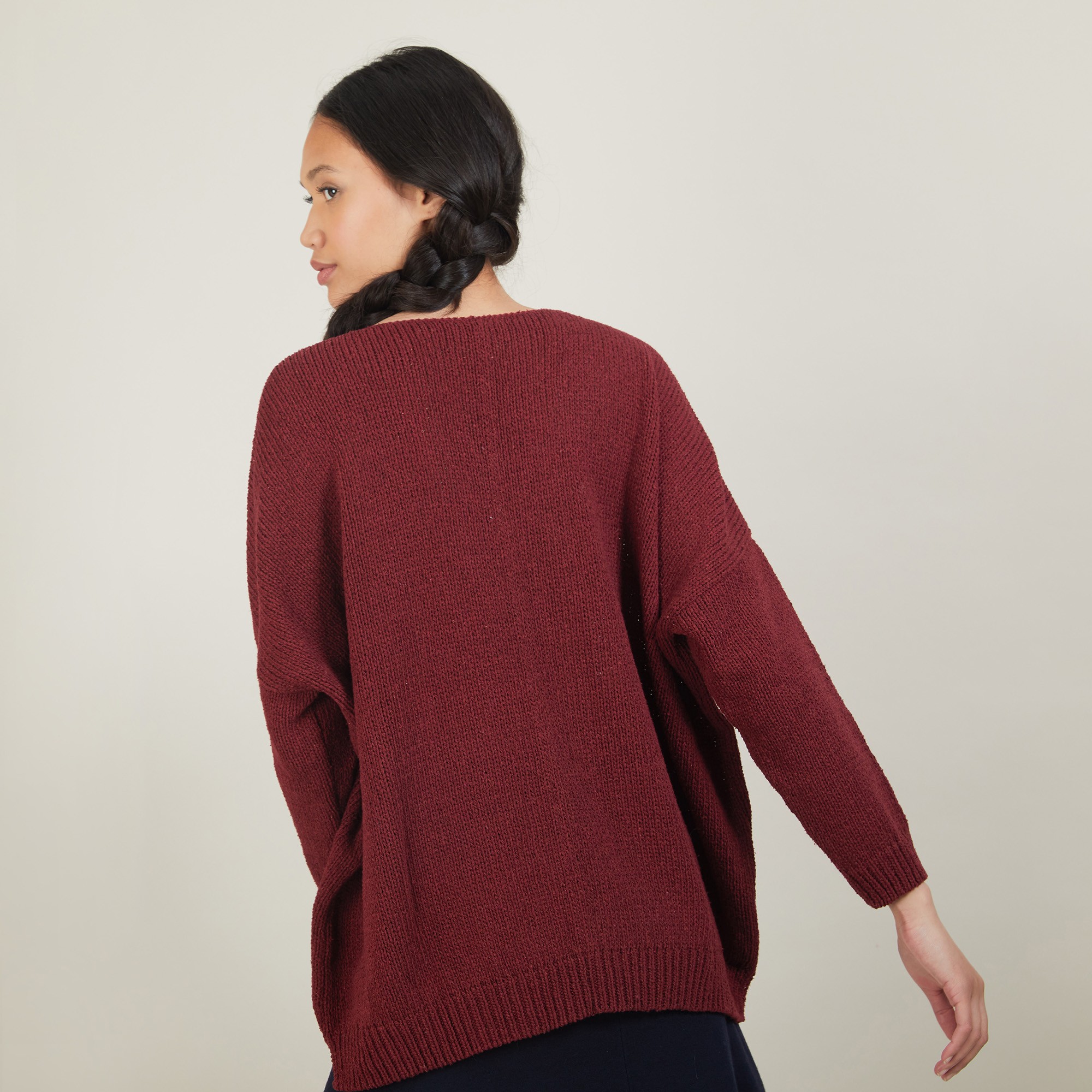 V-neck loose-fitting jumper in wool and silk - Baba