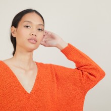 Pull ample col v en laine et soie - Baba 7002 arome - 82 Ecru