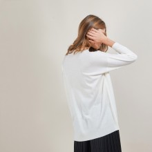 Pull à fentes col v en laine - Bernice 7002 arome - 82 Ecru
