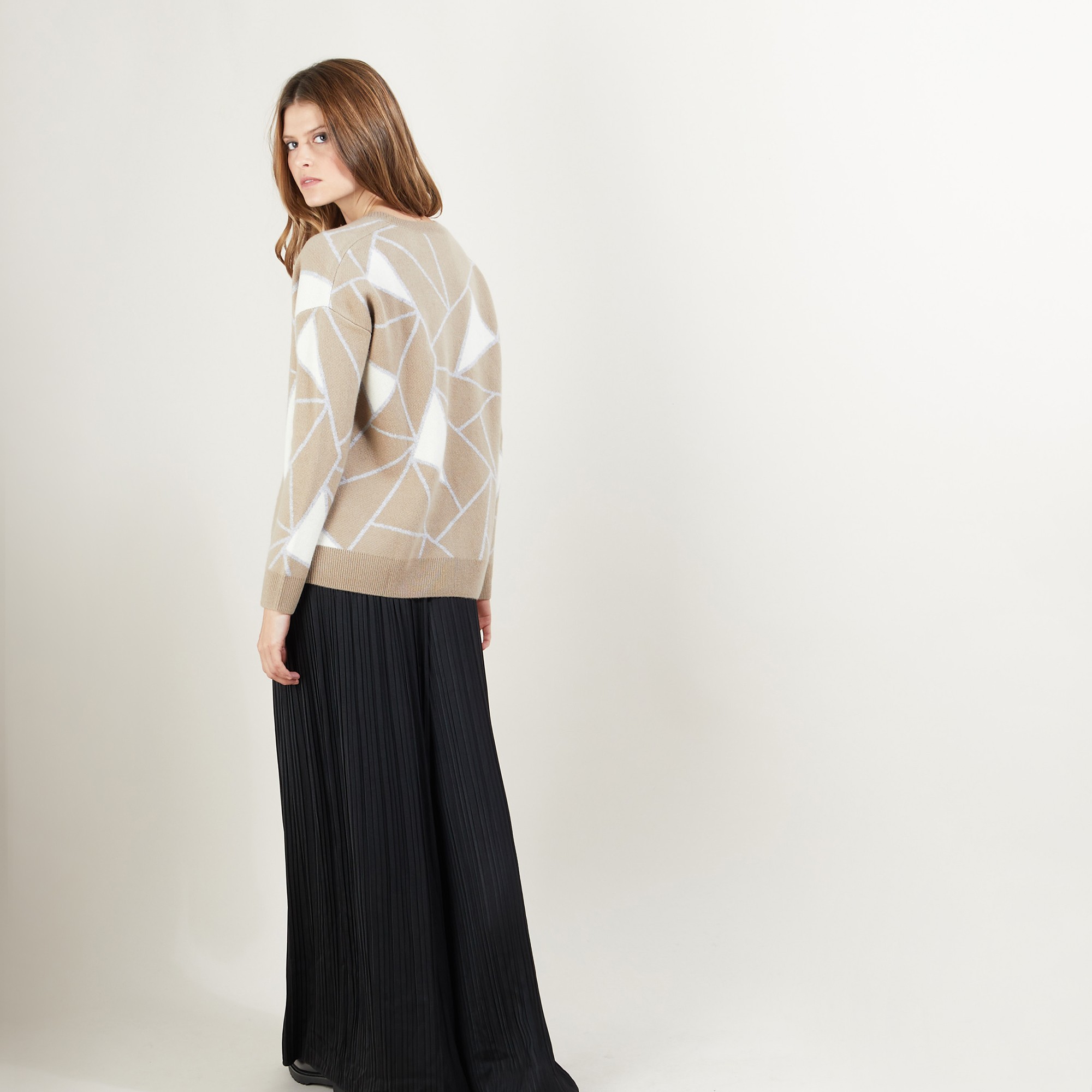 Pull à motifs géométriques en cachemire - Felix - 7103 dune/vapeur/arome - 13 Beige moyen