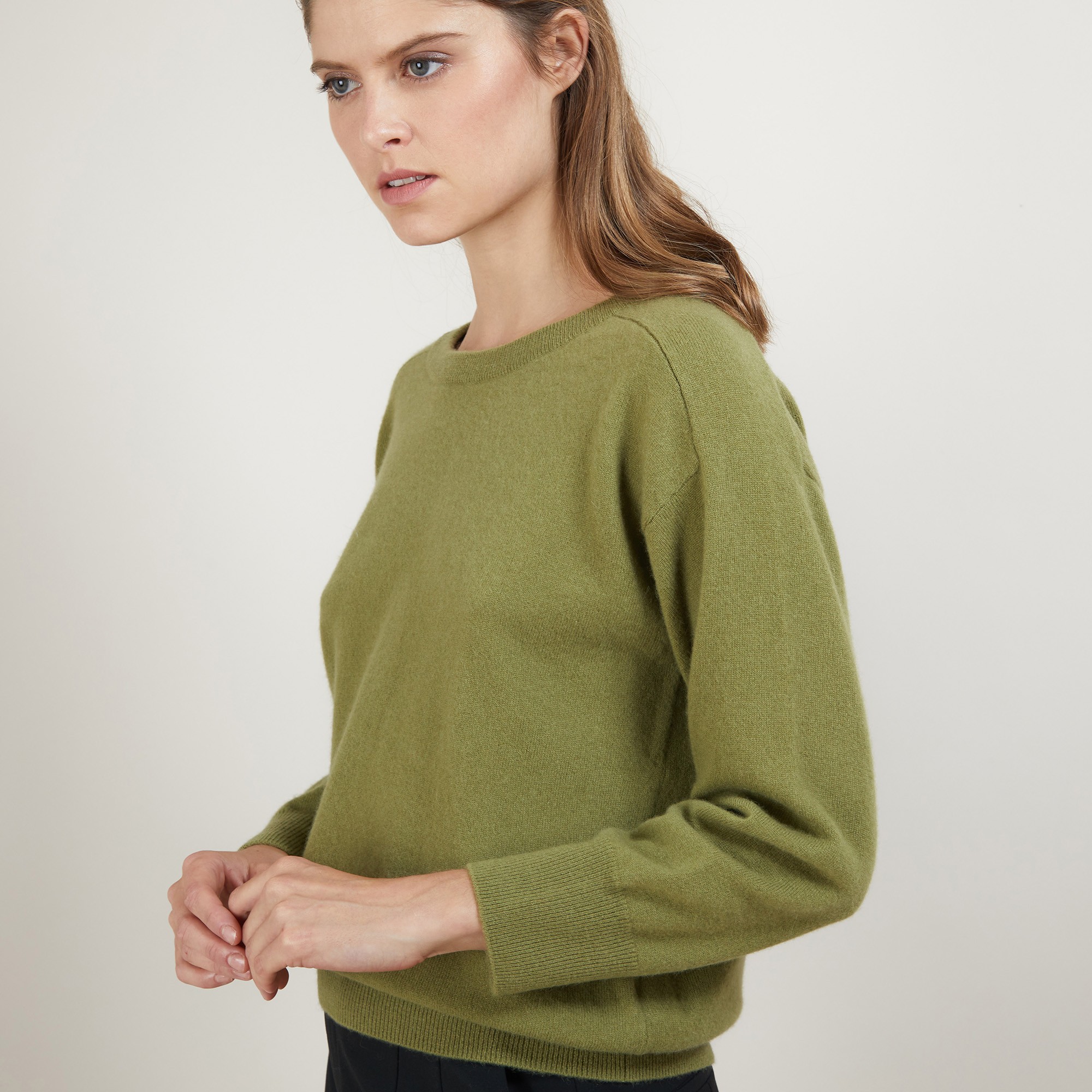 Cashmere round neck sweater with hammer armholes - Bree