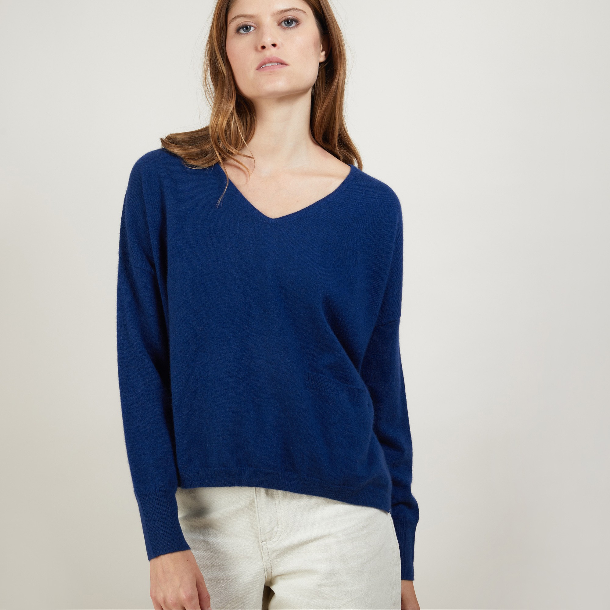 Pull court col V en cachemire - Balba 7042 fregate - 03 Bleu foncé