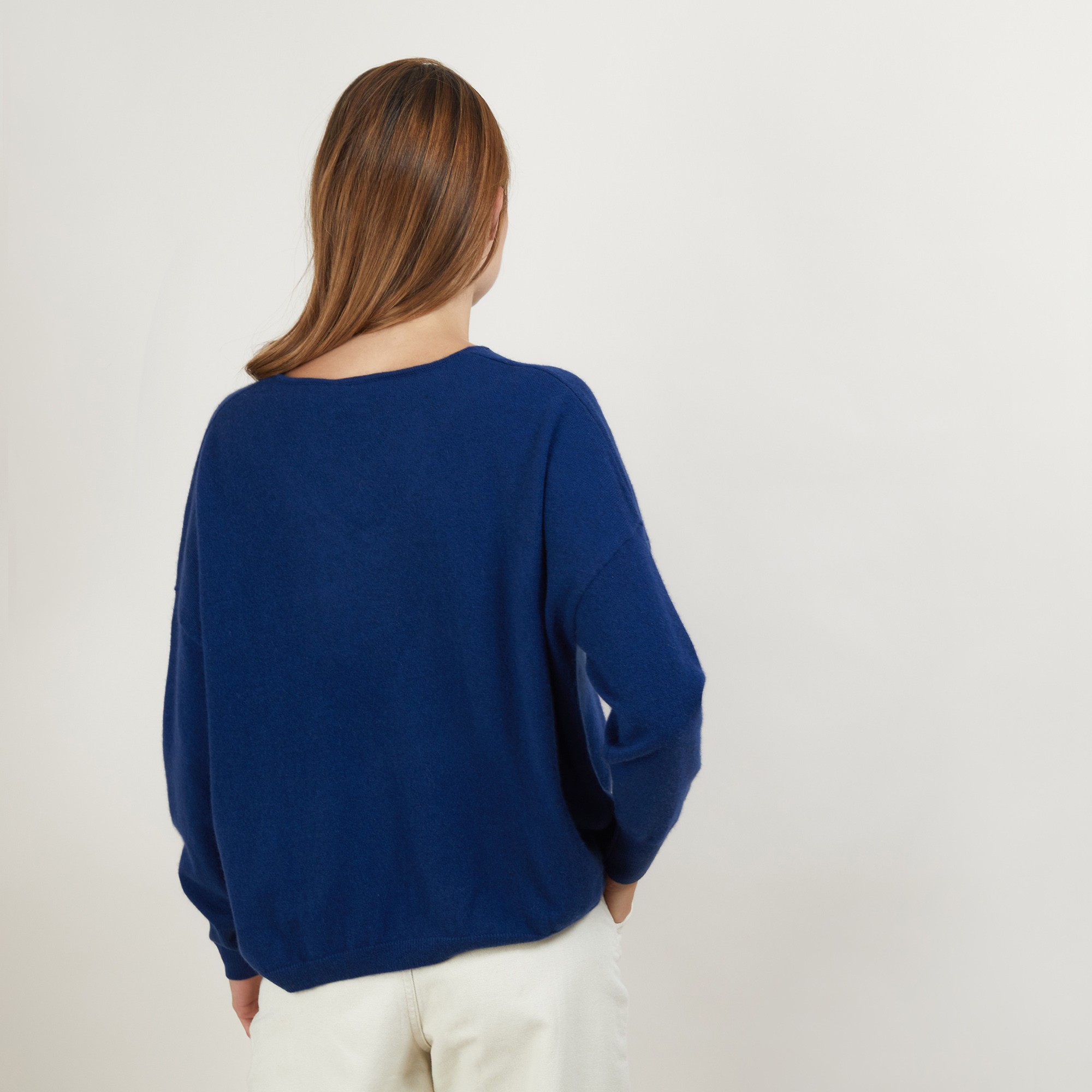 Pull court col V en cachemire - Balba 7042 fregate - 03 Bleu foncé