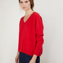Pull court col V en cachemire - Balba 7080 dahlia - 52 Rouge