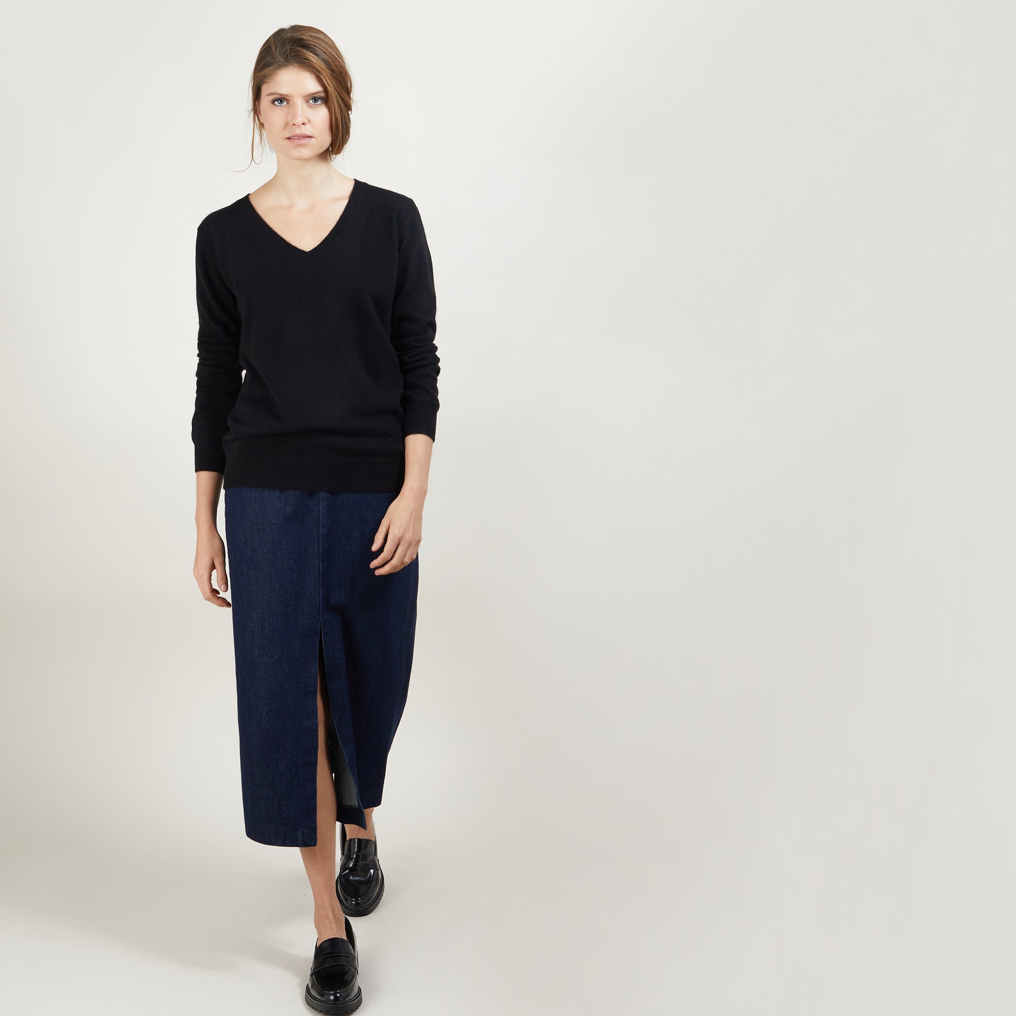 Pull col V en cachemire - Bertille 7010 noir - 01 Noir