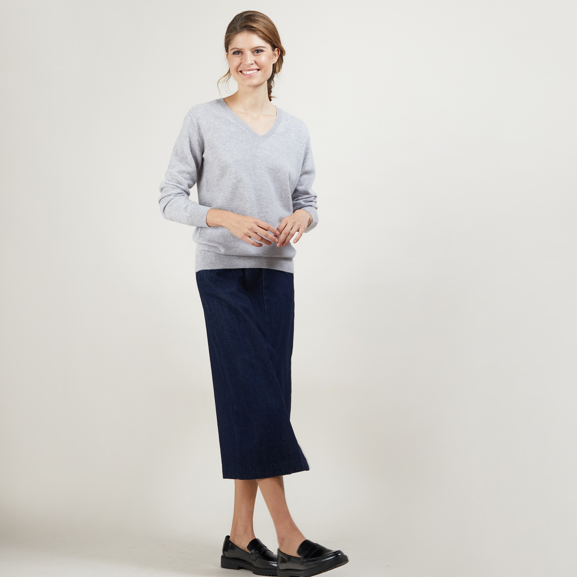 Pull col V en cachemire - Bertille 7013 vapeur - 09 Gris moyen