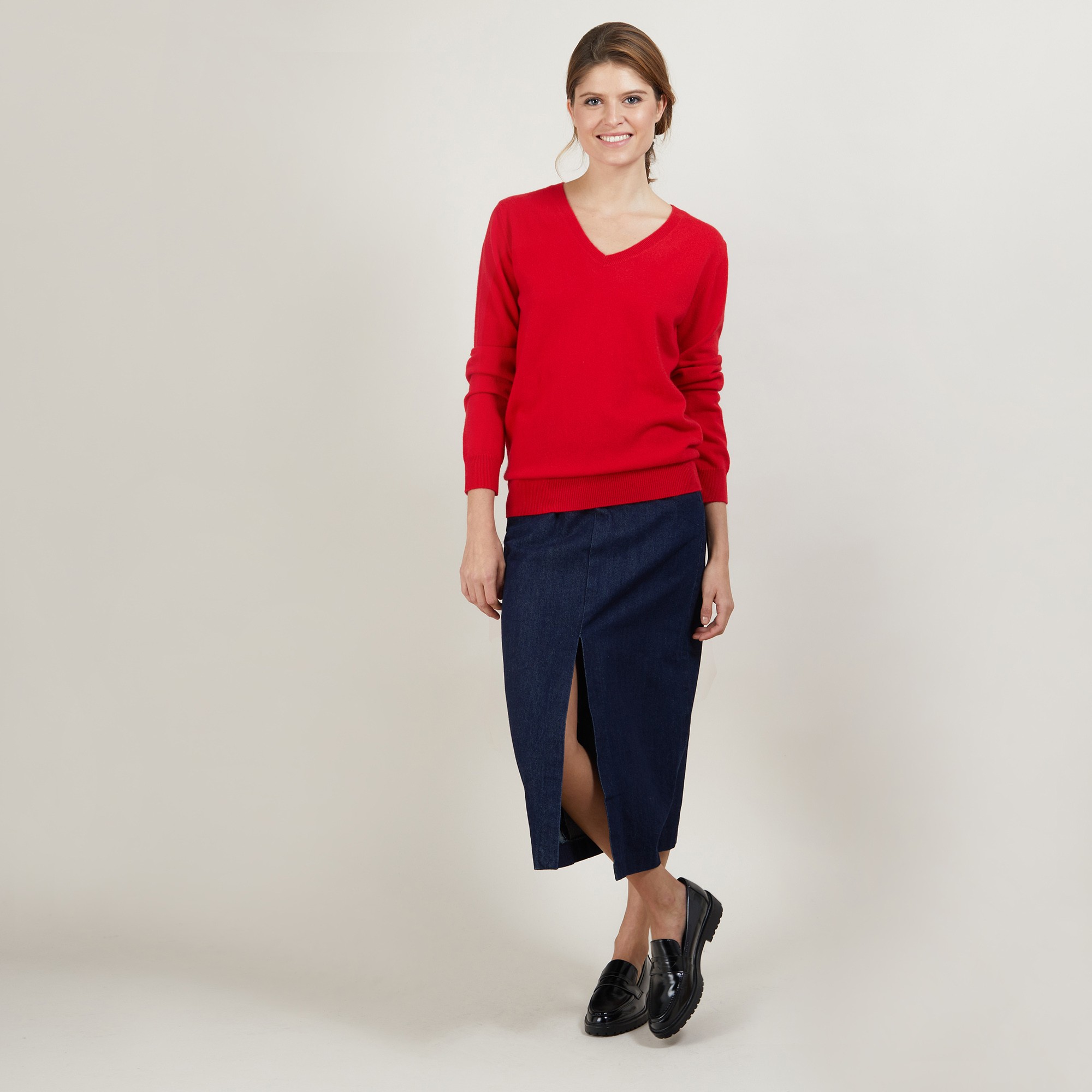 Pull col V en cachemire - Bertille 7080 dahlia - 52 Rouge