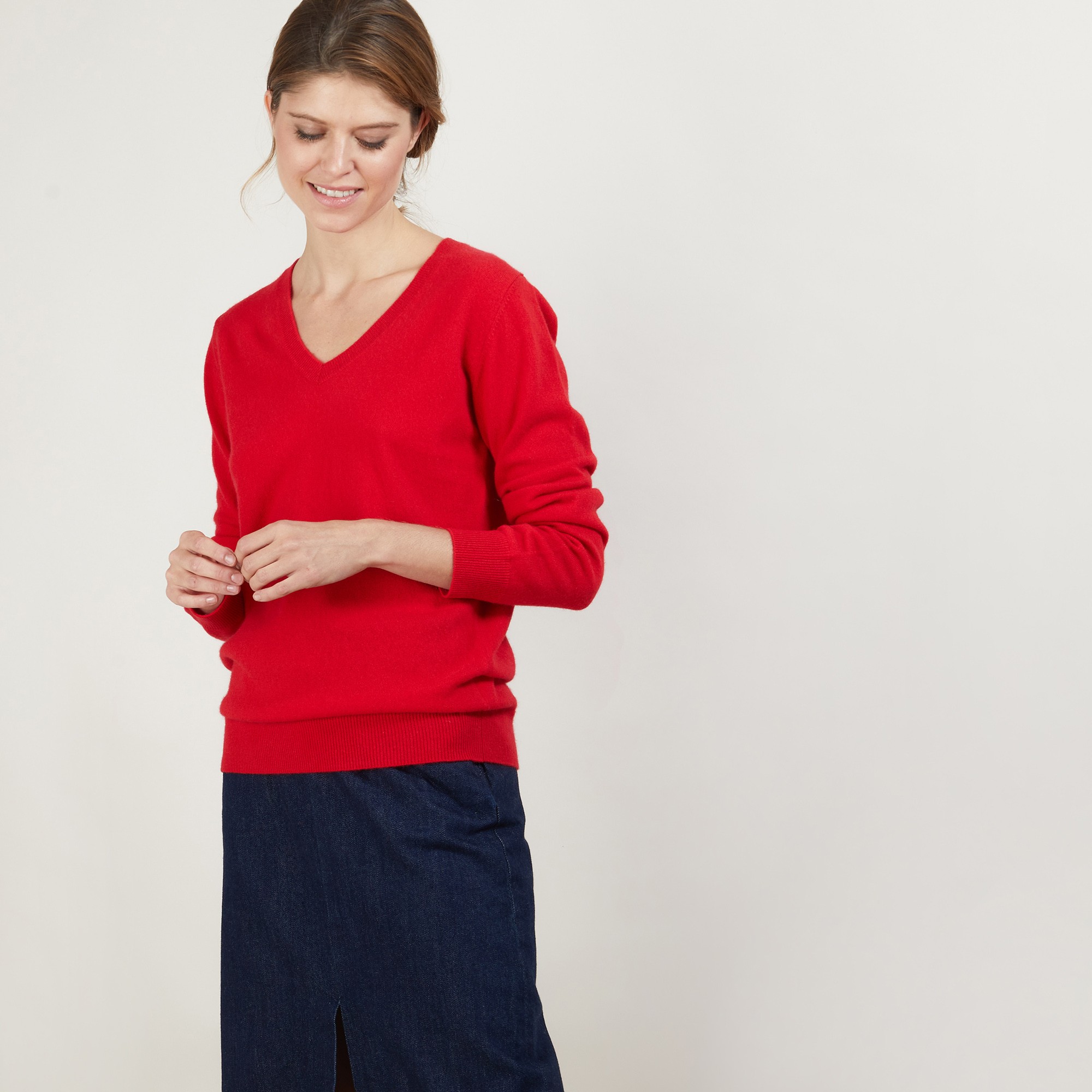 Pull col V en cachemire - Bertille 7080 dahlia - 52 Rouge