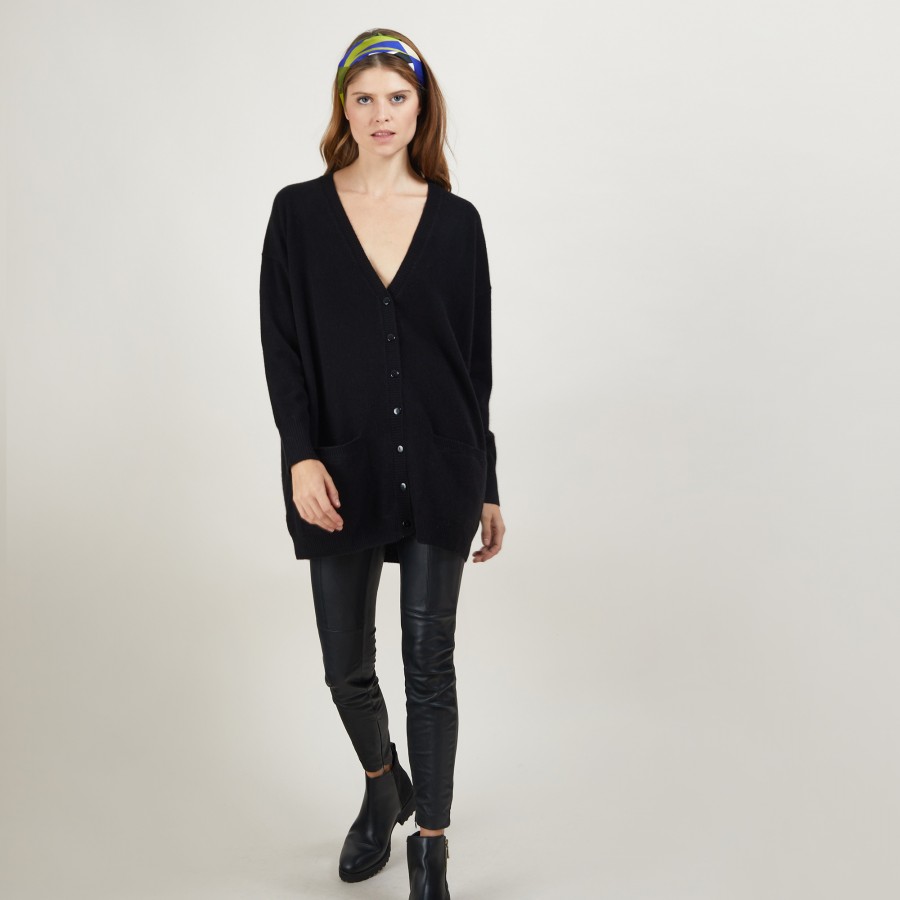 Long cardigan with pockets in cashmere - Blush