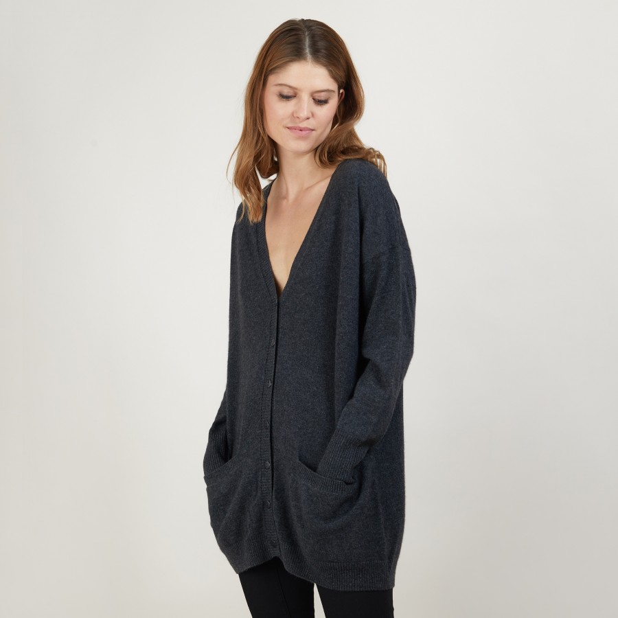 Long cardigan with pockets in cashmere - Blush
