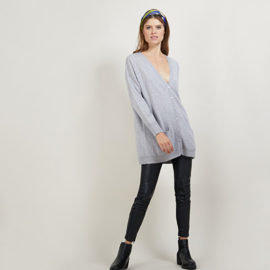 Cardigan longo de cashmere com bolsos - Blush