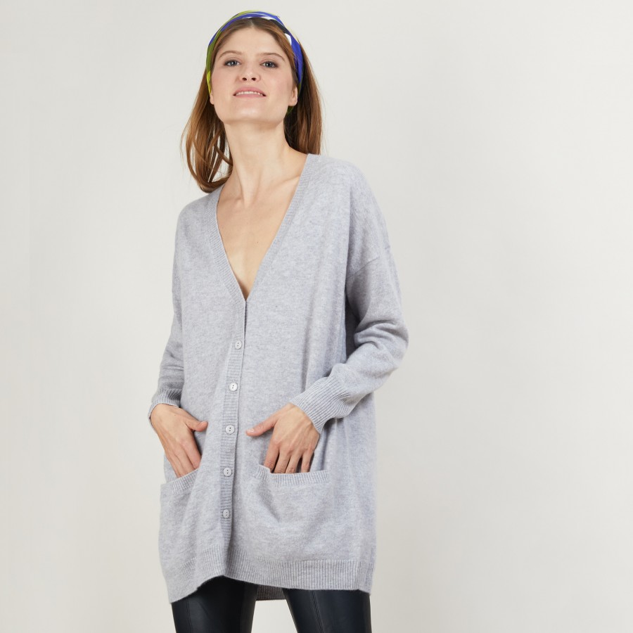 Cardigan longo de cashmere com bolsos - Blush