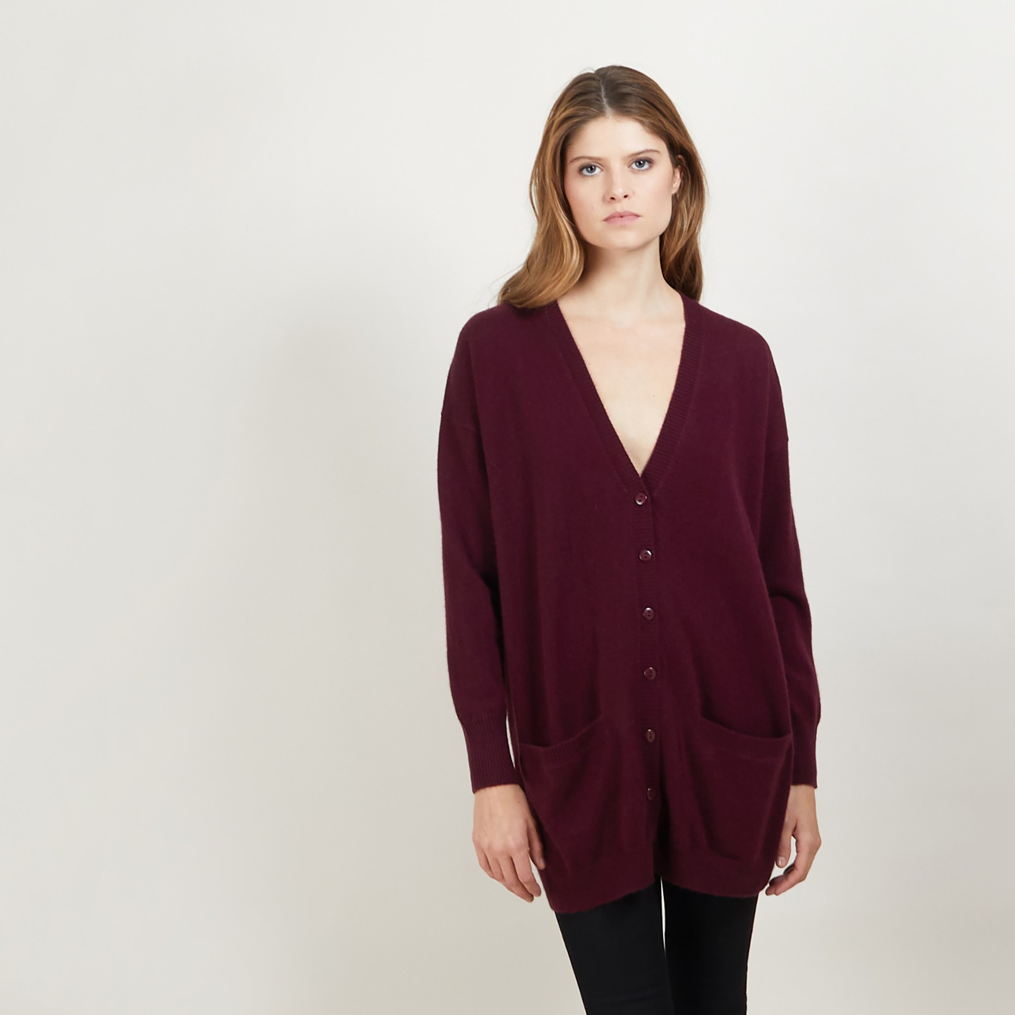 Long cardigan à poches en cachemire - Blush 7040 marine - 05 Bleu marine