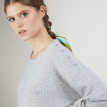 Pull ample en cachemire boutons épaule - Brook 7013 vapeur - 09 Gris moyen