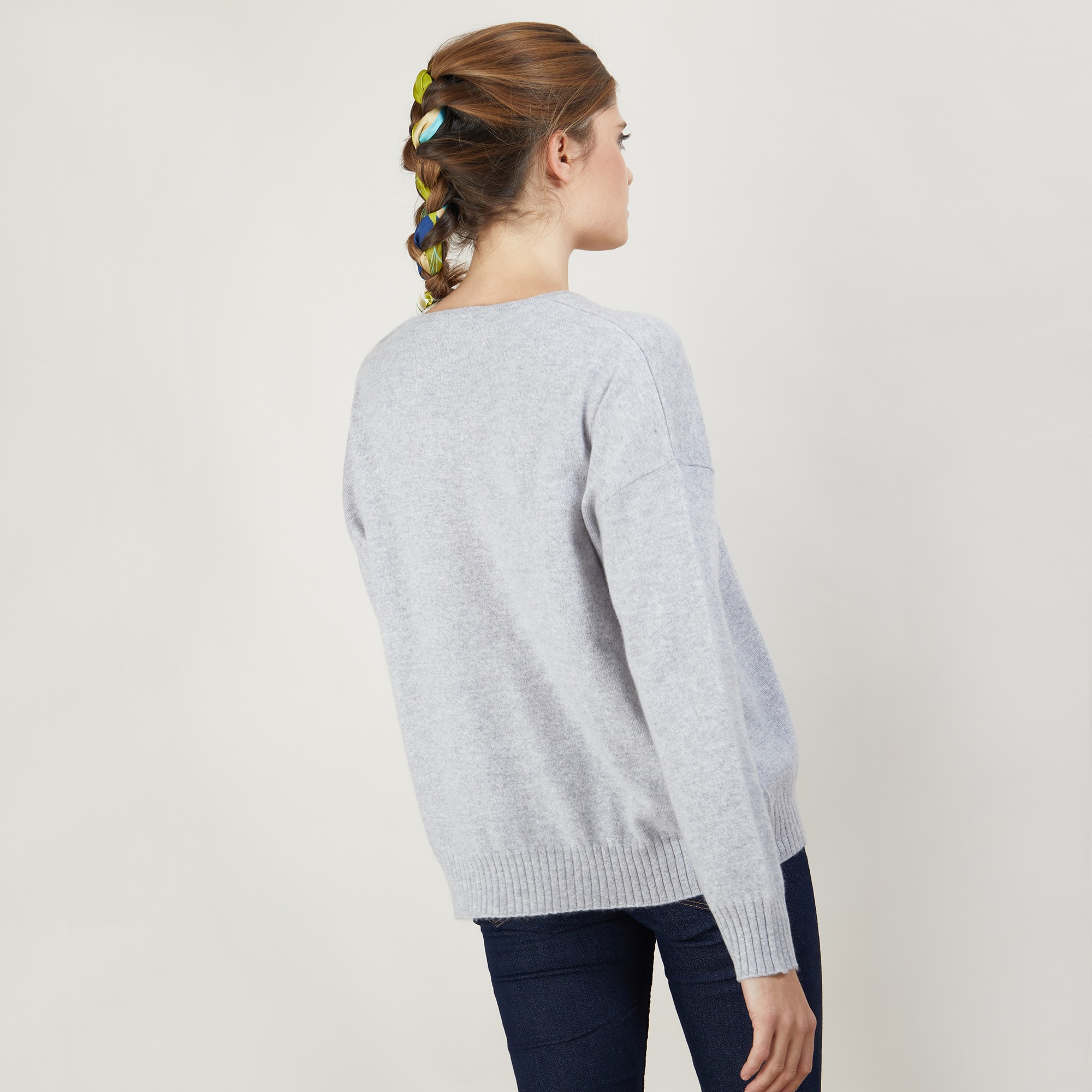 Pull ample en cachemire boutons épaule - Brook 7013 vapeur - 09 Gris moyen