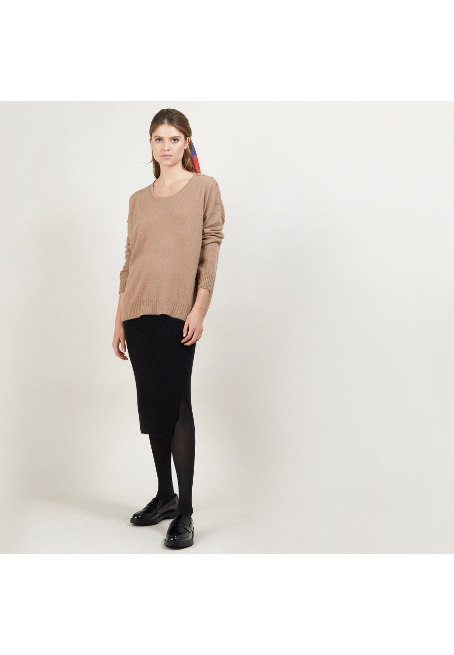 Cashmere wide shoulder buttons sweater - Brook