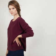 Pull ample en cachemire boutons épaule - Brook 7085 damas - 18 Violet foncé