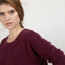 Pull ample en cachemire boutons épaule - Brook 7085 damas - 18 Violet foncé