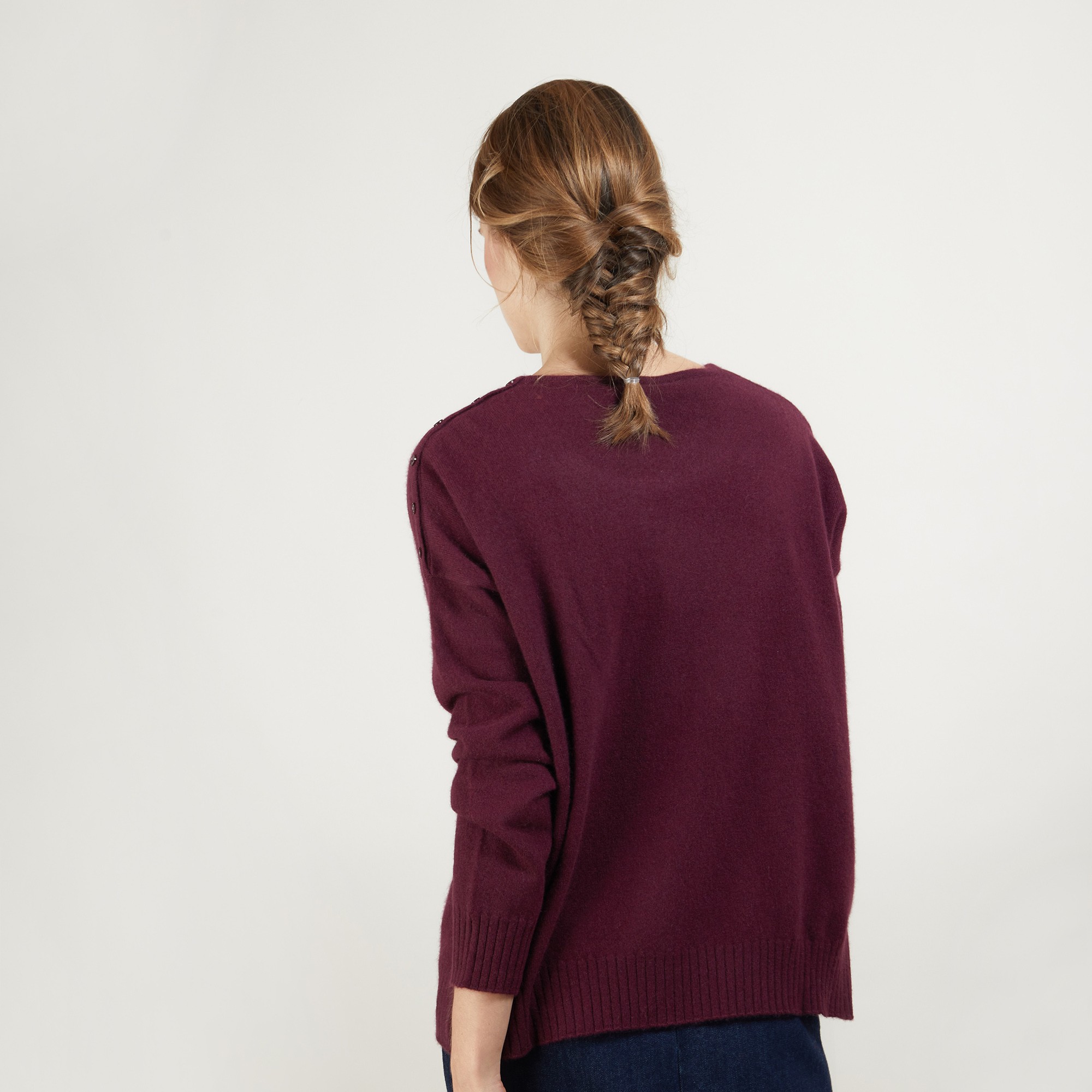 Pull ample en cachemire boutons épaule - Brook 7085 damas - 18 Violet foncé