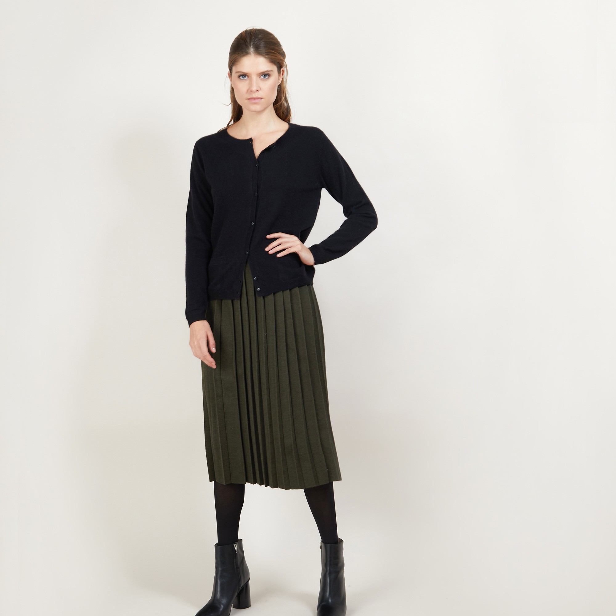 Jupe plissée en laine - Faustina 7050 bronze - 83 Kaki