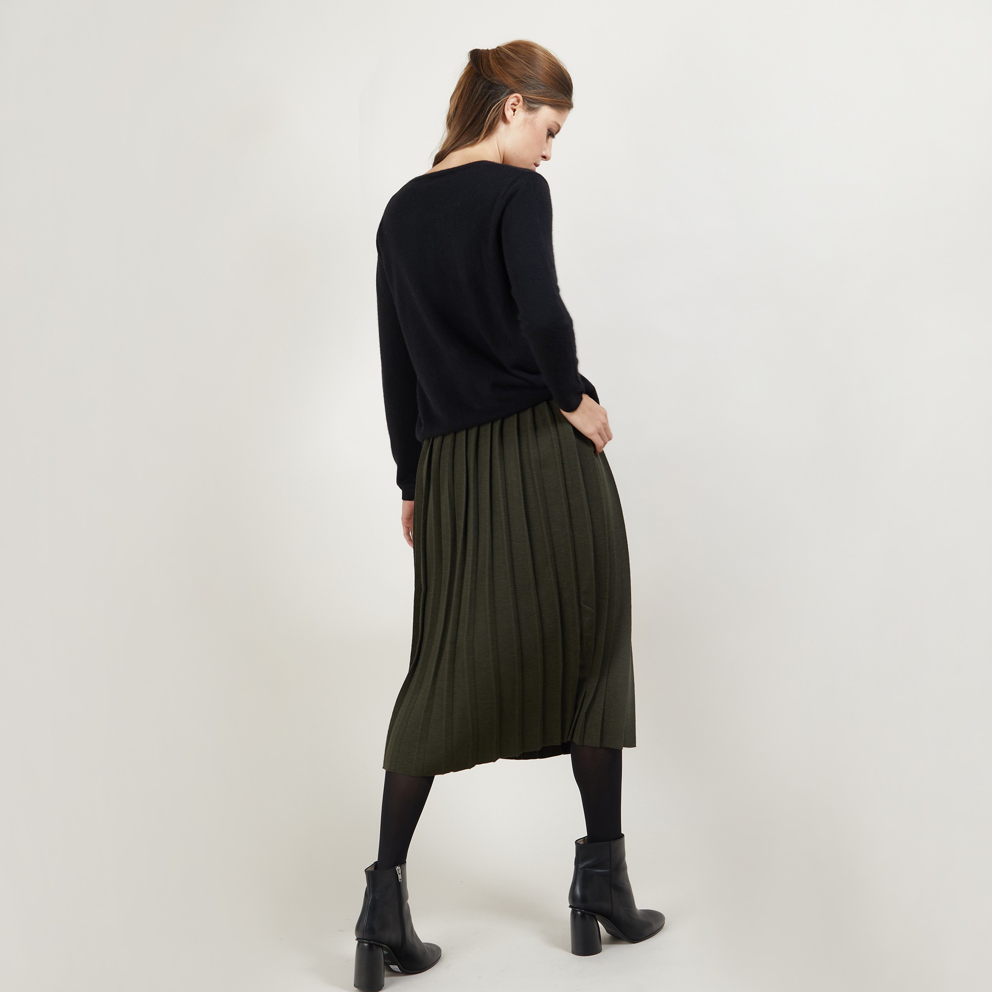 Jupe plissée en laine - Faustina 7050 bronze - 83 Kaki