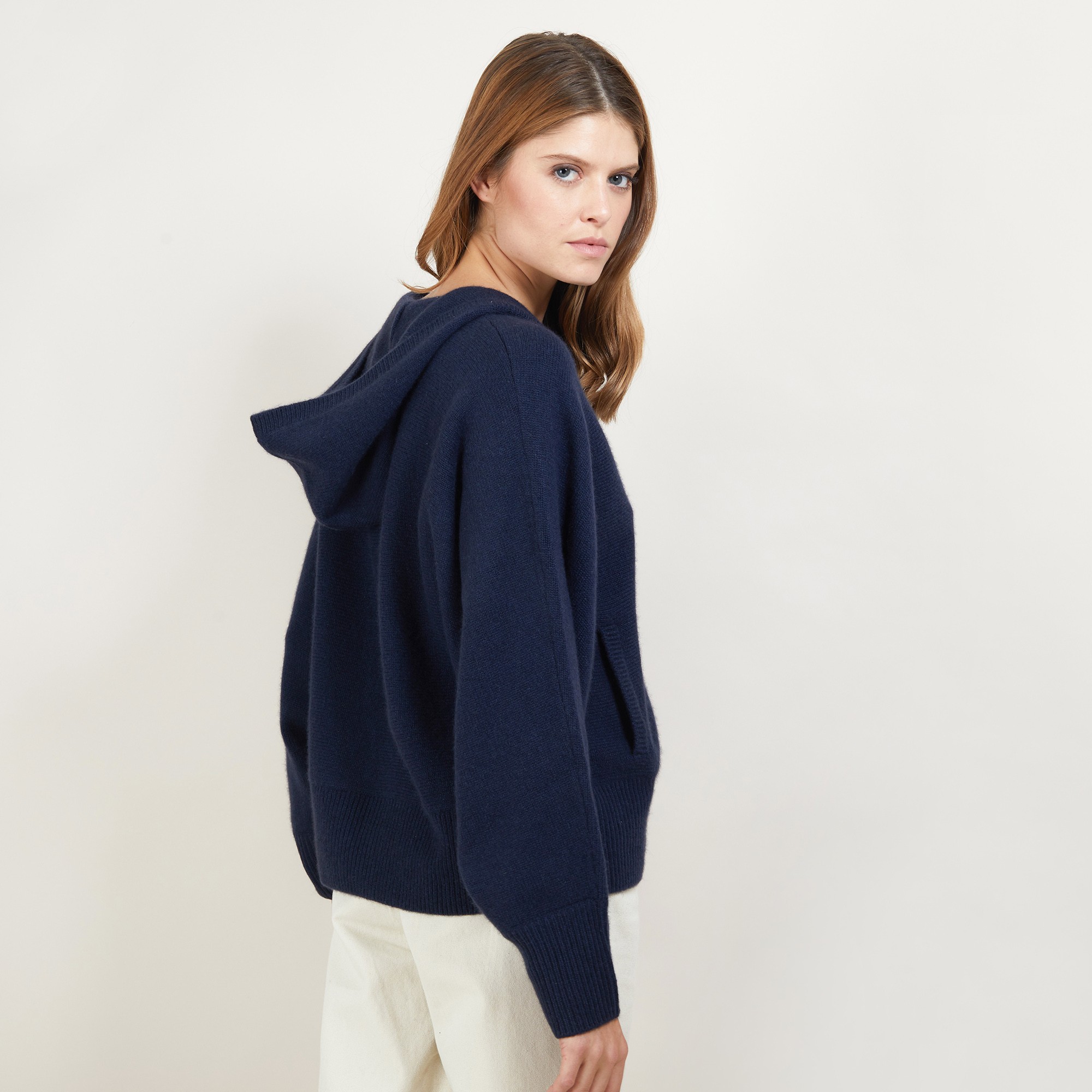 Zipped hooded jacket in 100% cashmere GABIN