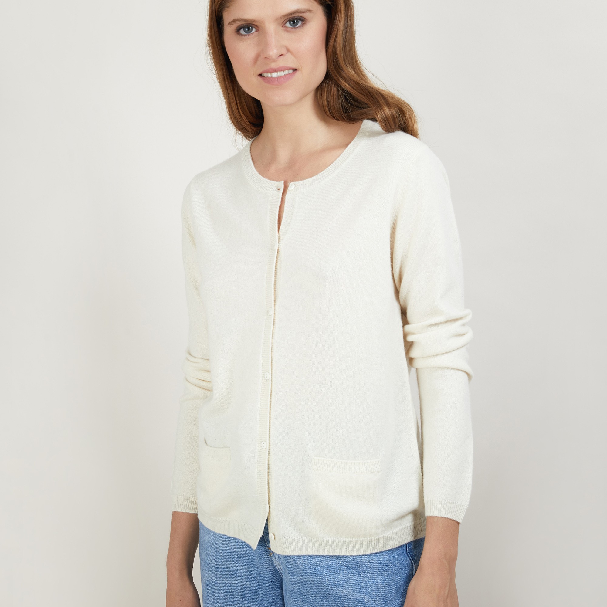 Cardigan col rond en cachemire - Balletto - 7002 arome - 82 Ecru