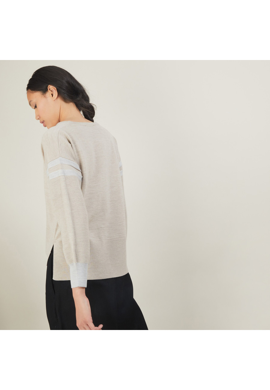 Two-tone wool sweater with slits - Glee