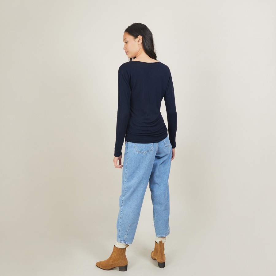 Bamboo cashmere sweater with tunisian collar - Betty
