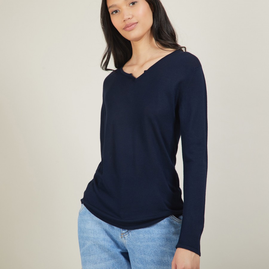 Bamboo cashmere sweater with tunisian collar - Betty