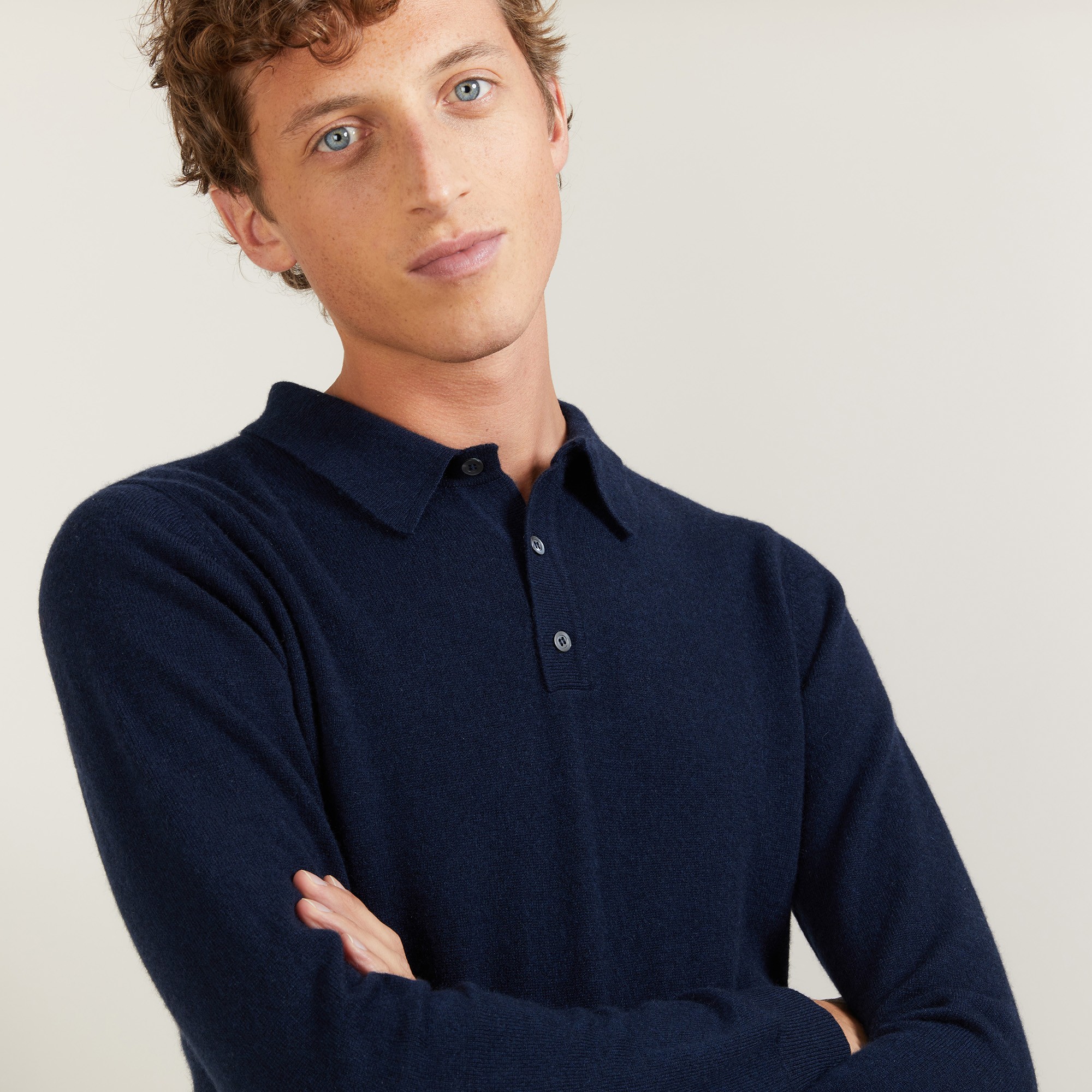 long-sleeved polo shirt in 100% cashmere-BILLY