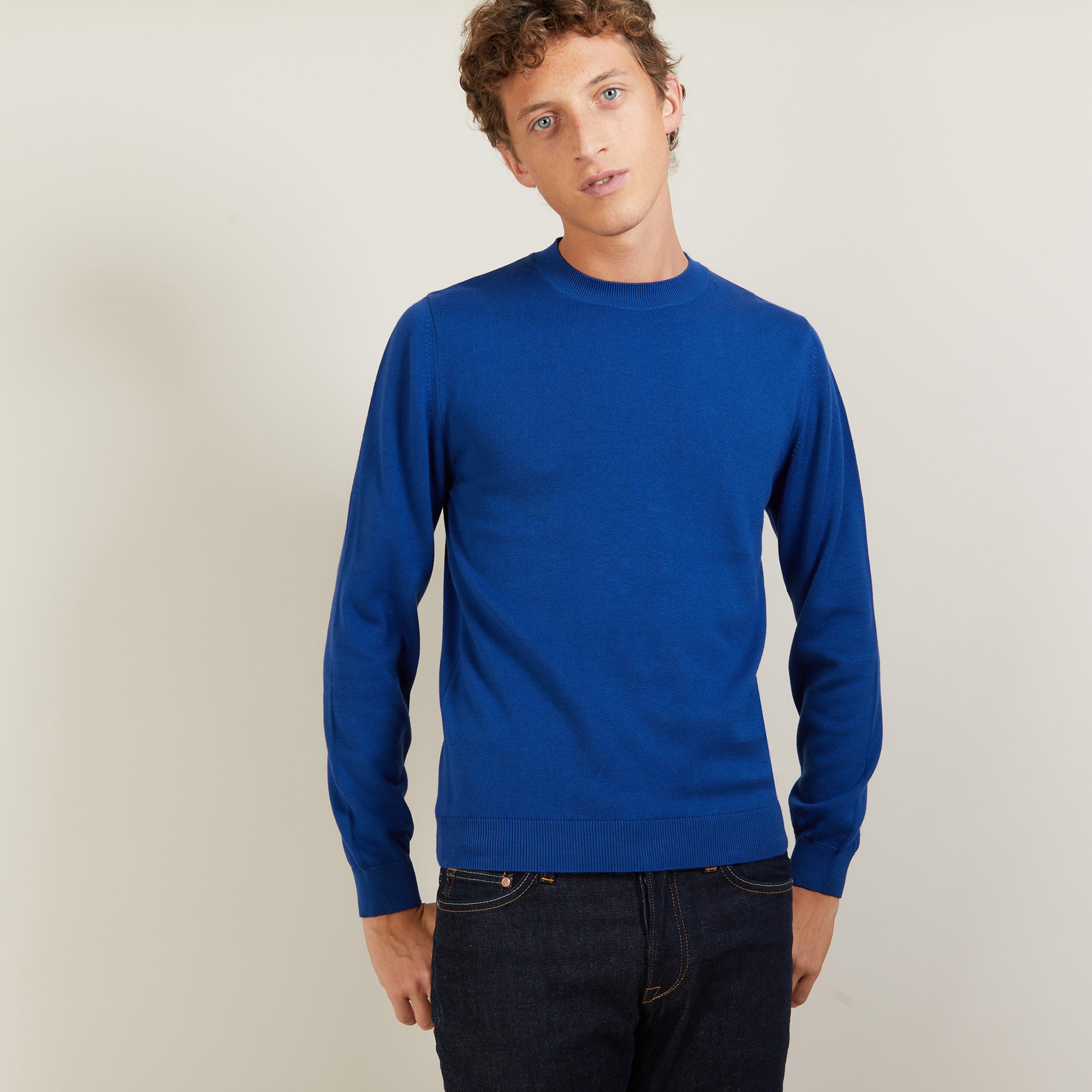 Pull col rond en coton cachemire - Burton 7042 fregate - 48 Bleu roi