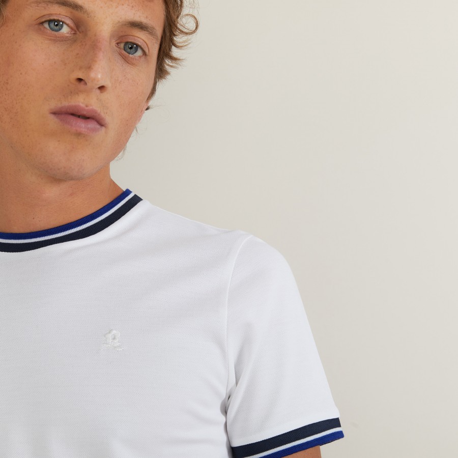 Camiseta tricolor de algodão piqué com gola - Duc