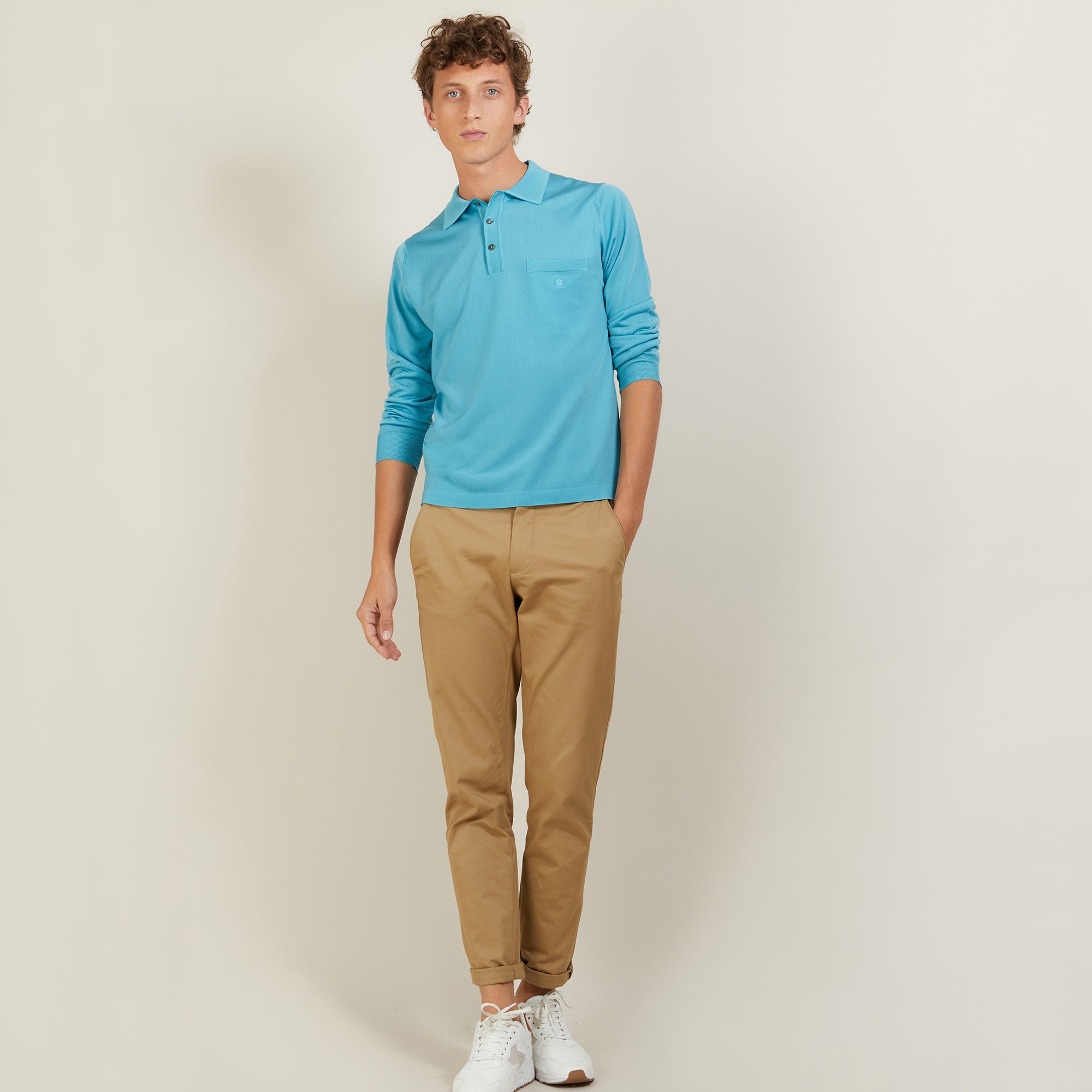 Polo manches longues homme en Fil Lumière Boris 5333 nerifer - 49 Turquoise