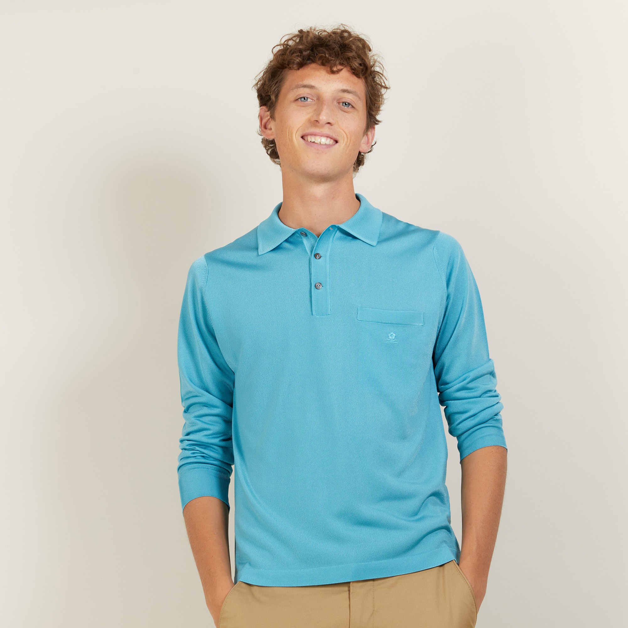 Polo manches longues homme en Fil Lumière Boris 5333 nerifer - 49 Turquoise