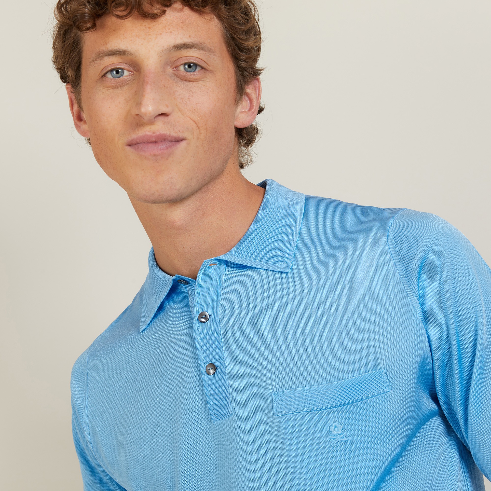 Polo manches longues homme en Fil Lumière Boris 2750 perruche - 06 Bleu moyen 