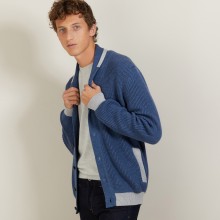 Cardigan bicolore boutonné en laine - Loveo 7158 vapeur/baltique - 06 Bleu moyen