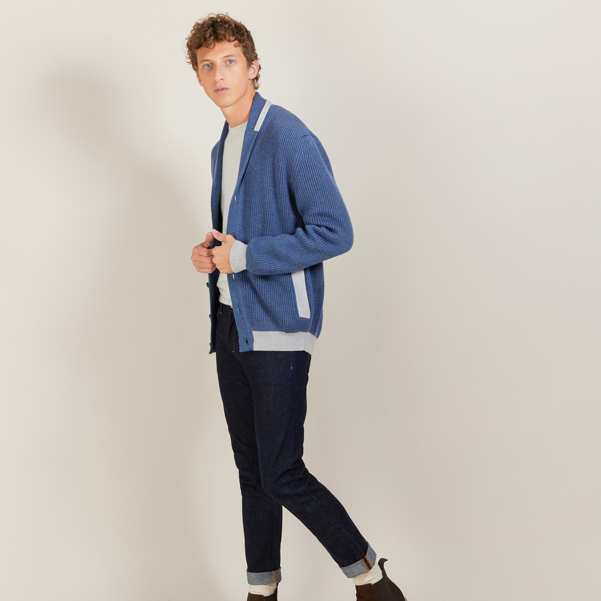 Two-tone buttoned wool cardigan - Loveo