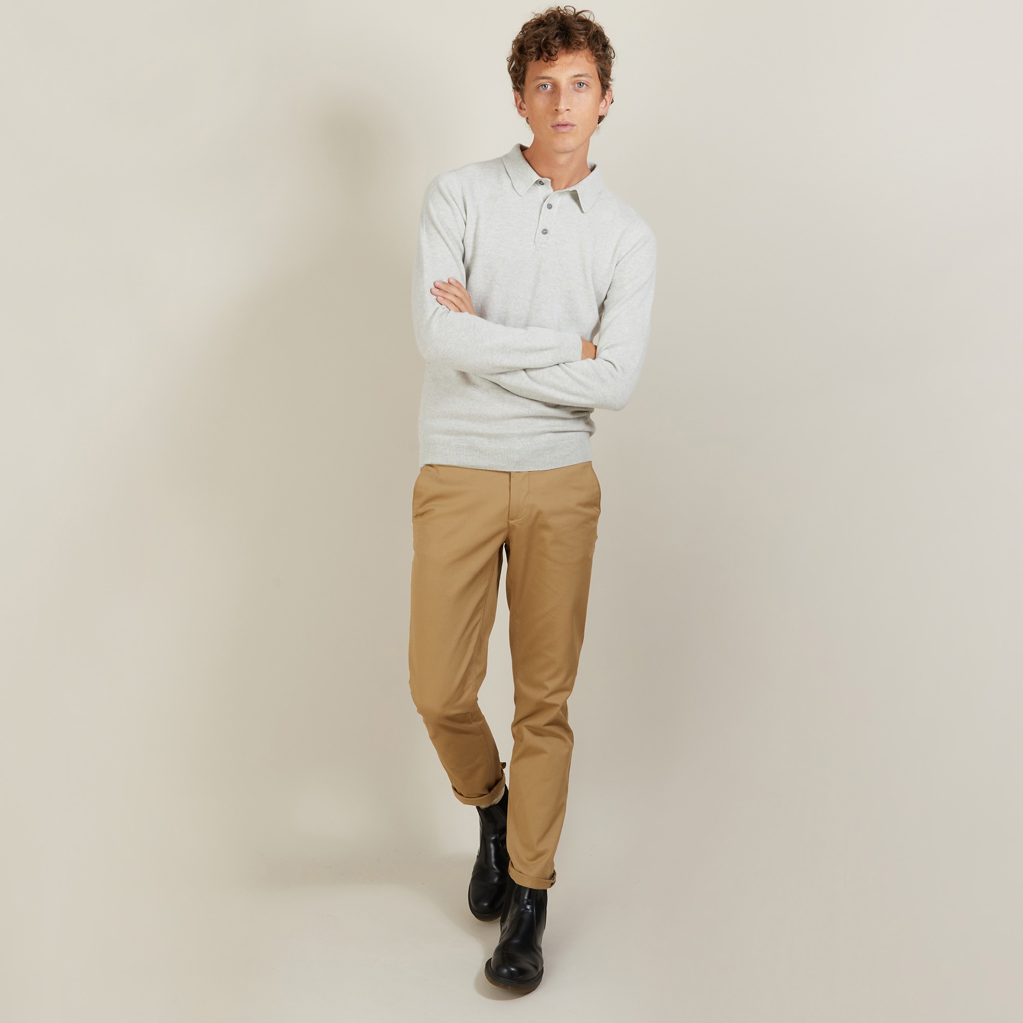 Pull col polo en cachemire - Billy 7013 vapeur - 11 Gris clair