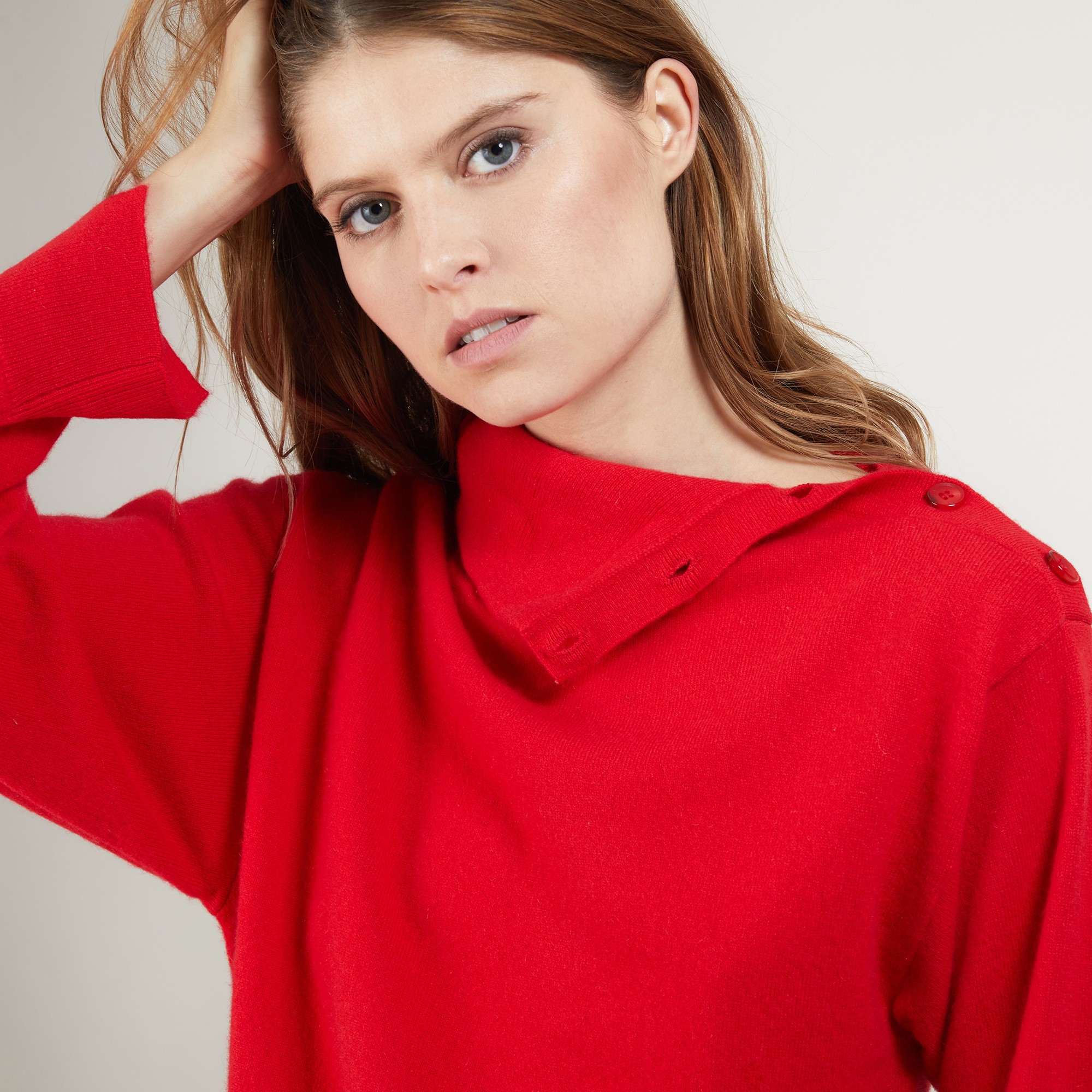 Pull col boutonné en cachemire - Gretel bis 7080 dahlia - 52 Rouge