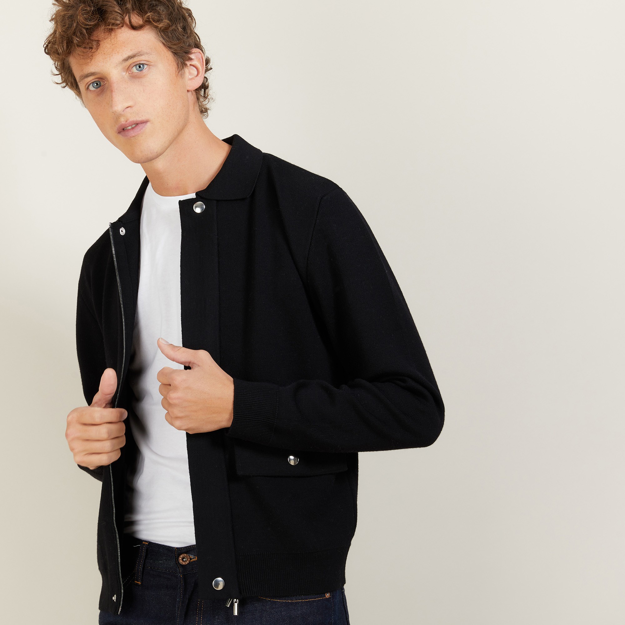 Veste à poches en laine - Leopol 7010 noir - 01 Noir