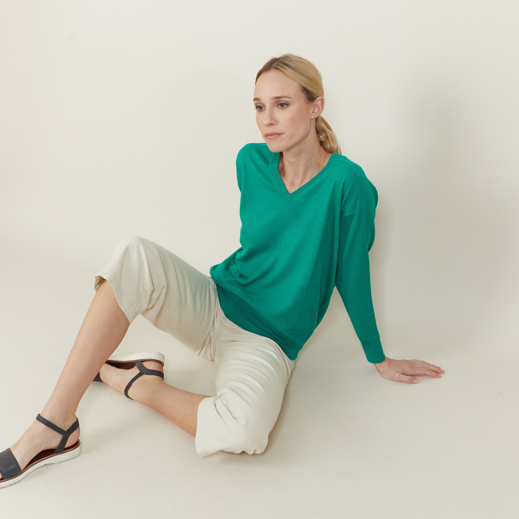 Pull emmanchures marteau en lin cachemire - Bailen 7242 reflet - 04 Bleu clair