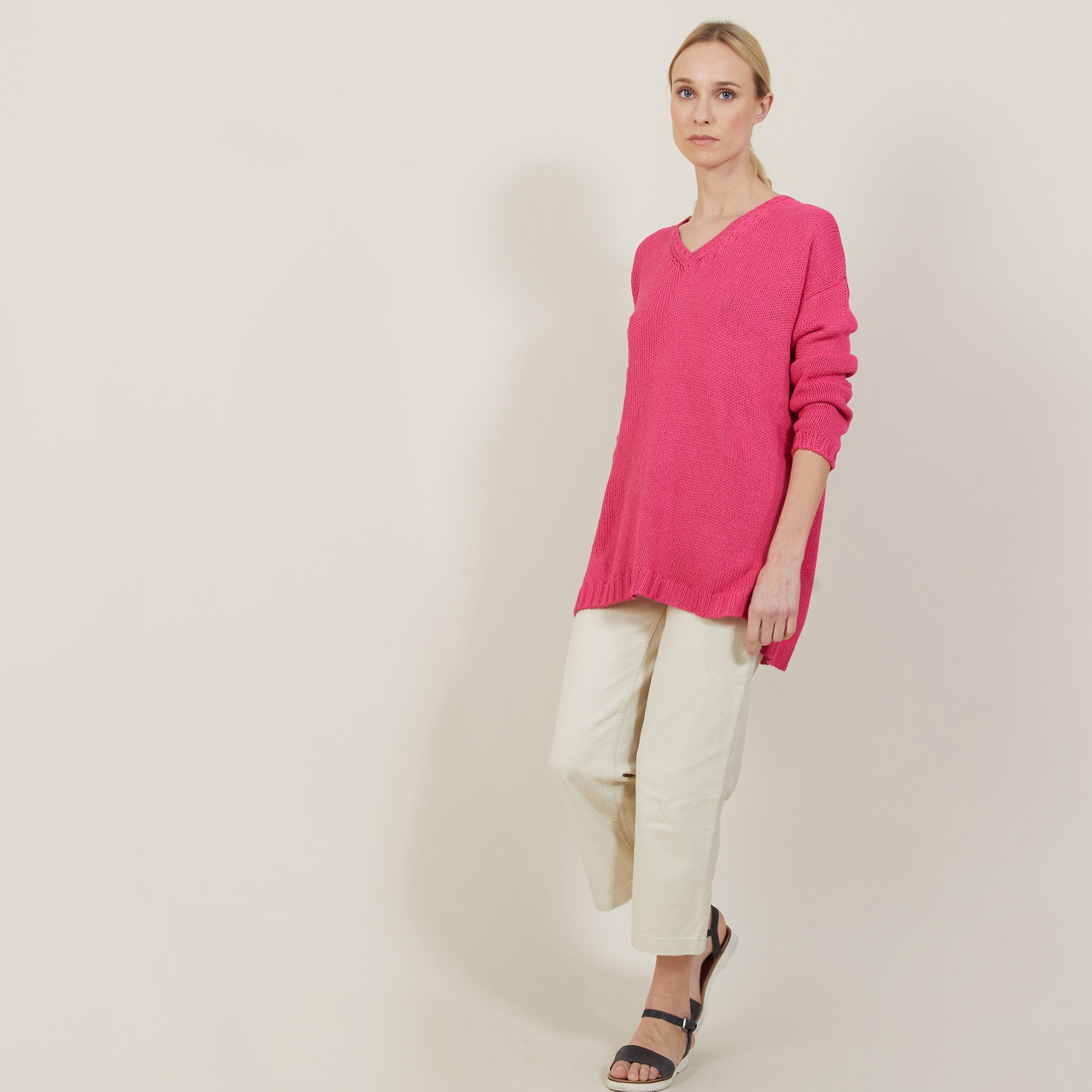 Grand pull col v en grosse maille - Balata 7213 givre - 11 Gris clair