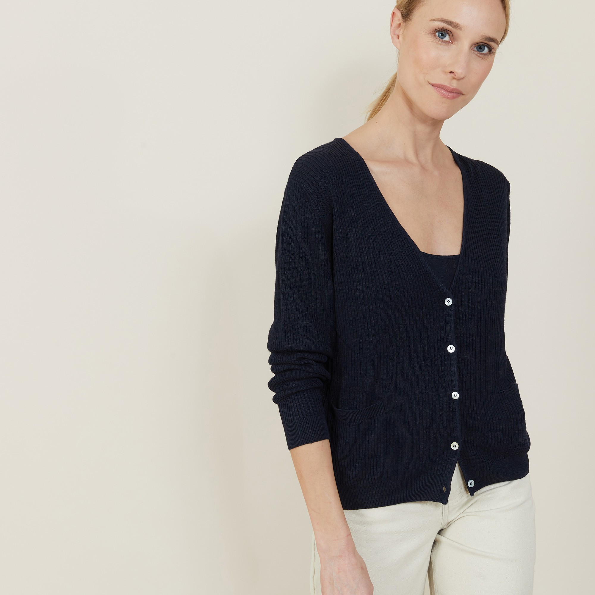 Gilet à poches en lin flammé - Beauté 7240 marine - 05 Bleu marine