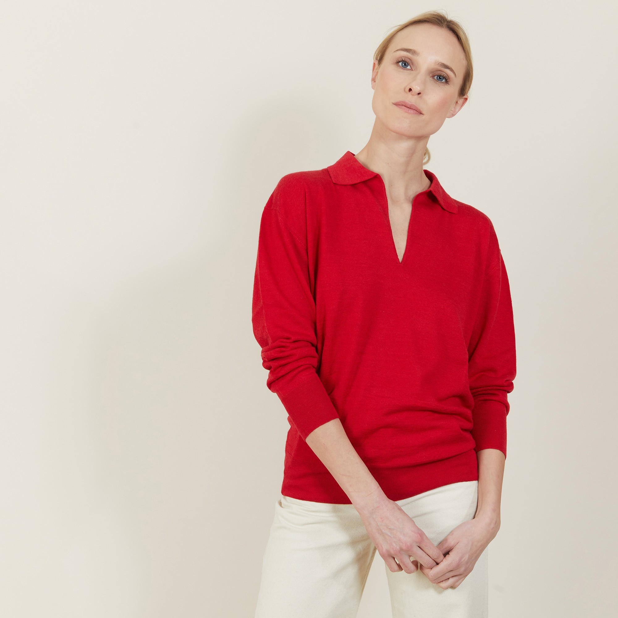 Pull col polo en lin cachemire - Bilbao 7280 ecarlate - 52 Rouge