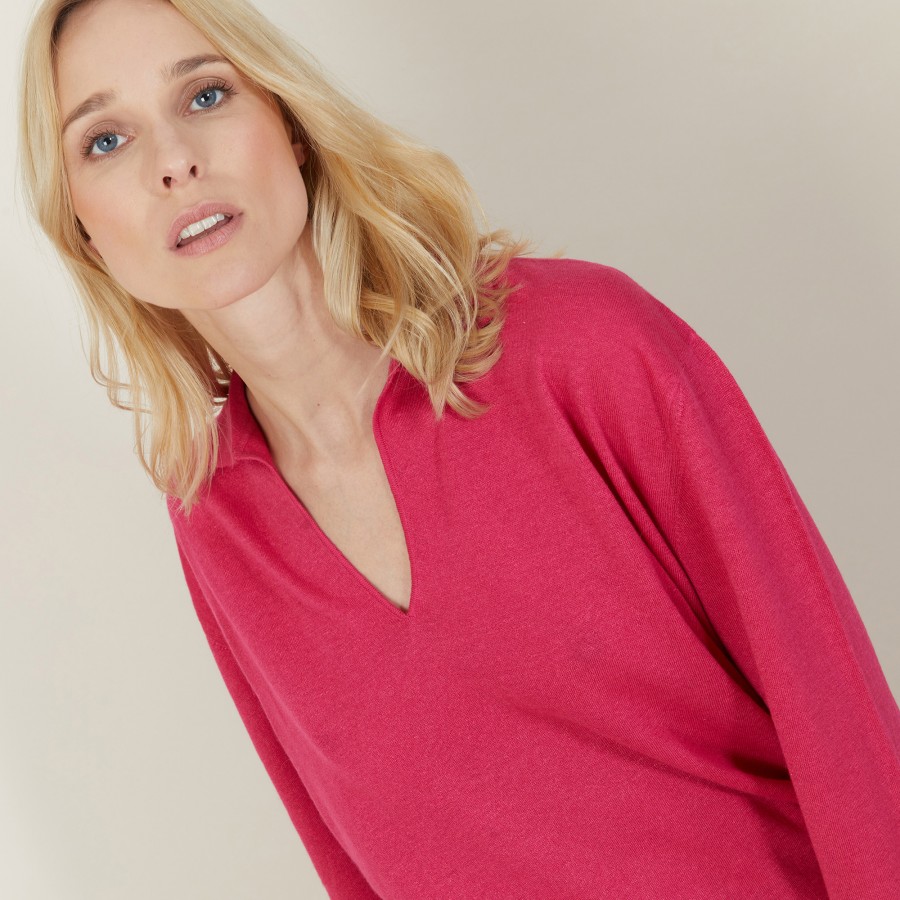 Linen cashmere sweater with polo neck - Bilbao