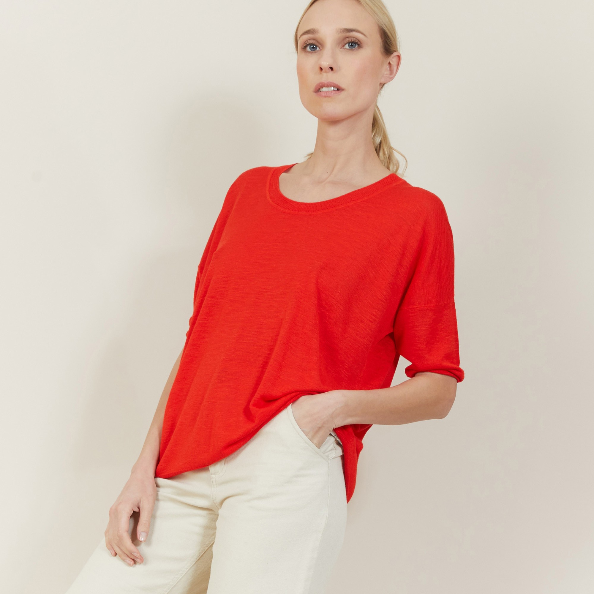 Loose round-neck slub linen T-shirt - Mairena