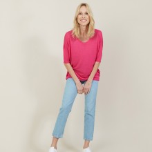 T-shirt ample col rond en lin flammé - Mairena 7283 corolle - 91 Fuchsia